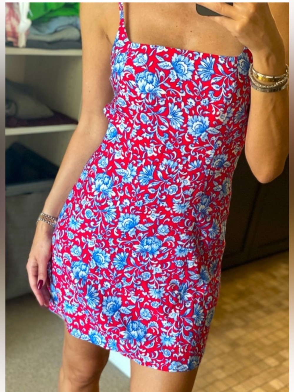 Mango Floral Slip Dress with Blue Blooms